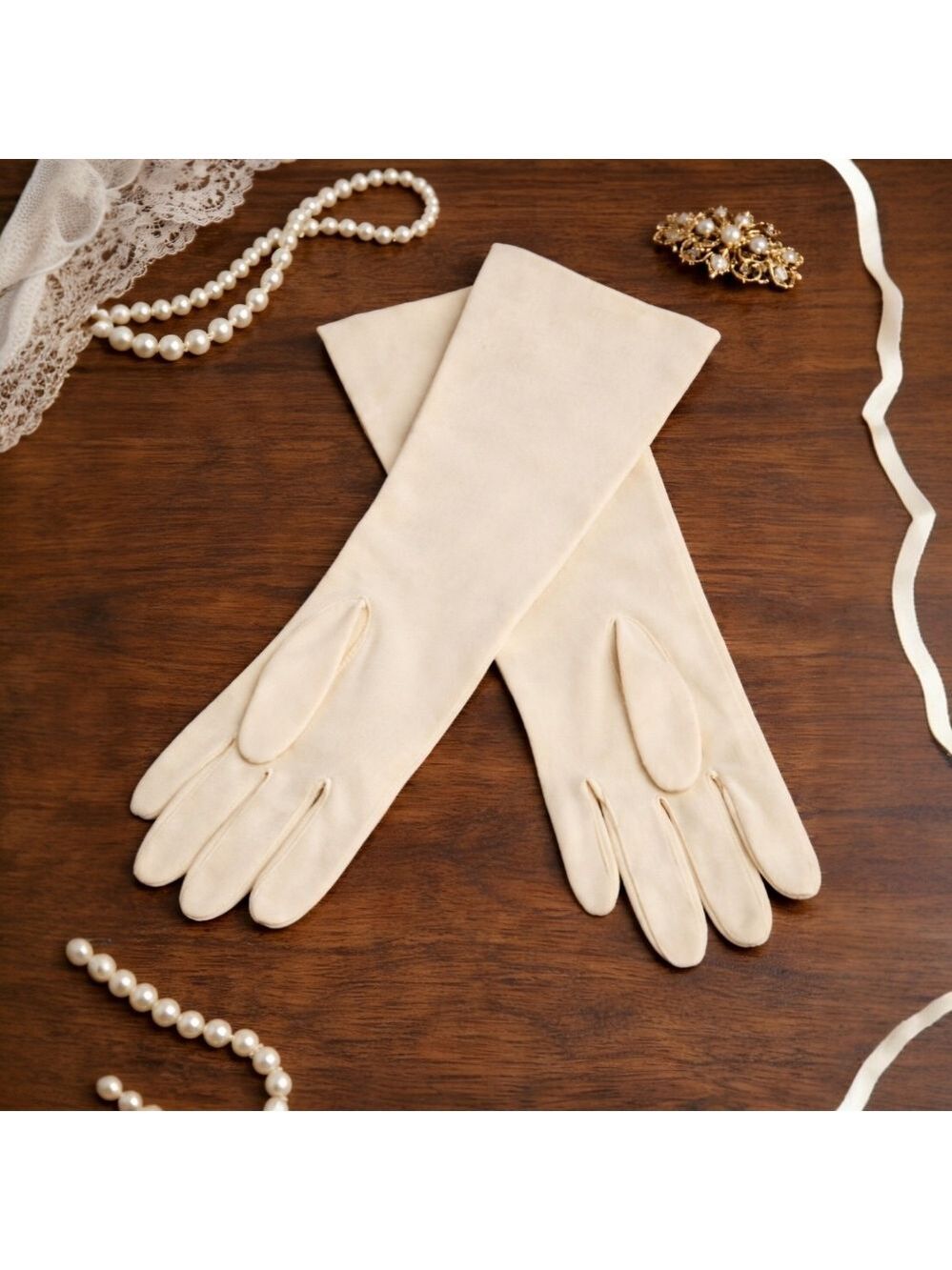 Vintage 50s Wear Right Cream Opera Gloves Size 6 Elbow Length